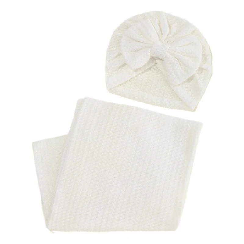 2Pcs Baby Receiving Blanket Toddlers Throw Soft Swaddles Wrap with Breathable Turban Hat Elastic Bonnet for Infants