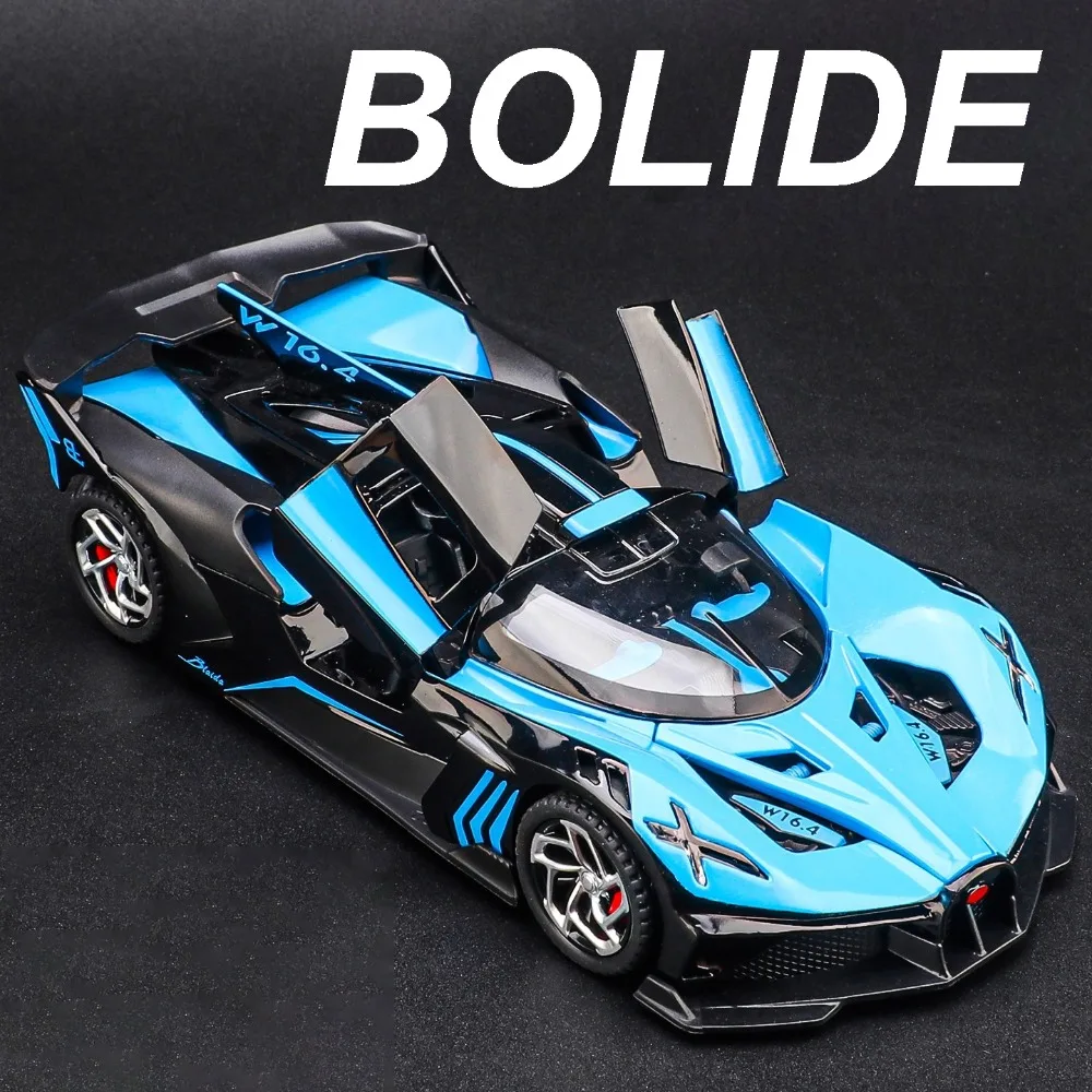 Modelo de coche de aleación Bolide Chiron 1:32, puertas de juguete, sonido abierto, luz, vehículos de carreras, modelos extraíbles, regalos, adornos para niños