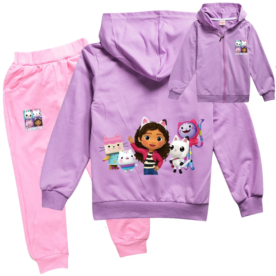 Gabby Dollhouse Vestiti Bambini Gabby Chat Maglione Neonate Con cappuccio Cerniera Giubbotti Pantaloni 2 pezzi Set Ragazzi adolescenti Tute da cartone animato