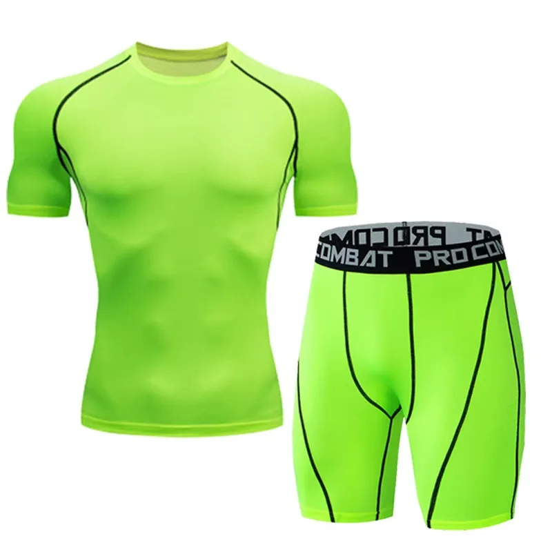 2pcs Men's Compression Sportswear Suit Gym Tight Yoga Sets Workout Jogging Fitness Sports Shirt+Shorts Tracksuit Running Set