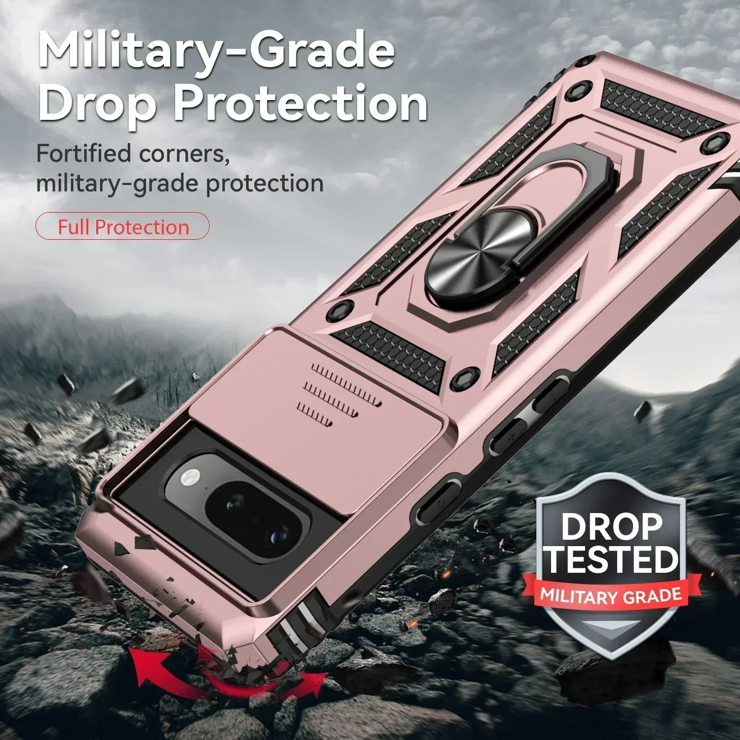 Shockproof Hybrid Dual Layer Magnetic Metal Ring stand Case For Google Pixel 9 8 7 Pro 6 6A 7A Slide Camera Lens Protetion Cover