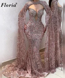 Two Pieces Blush Pink Evening Dresses With A Cape Vintage Mermaid Celebrity Dresses Crystals Wedding Party Dress Robes De Soirée