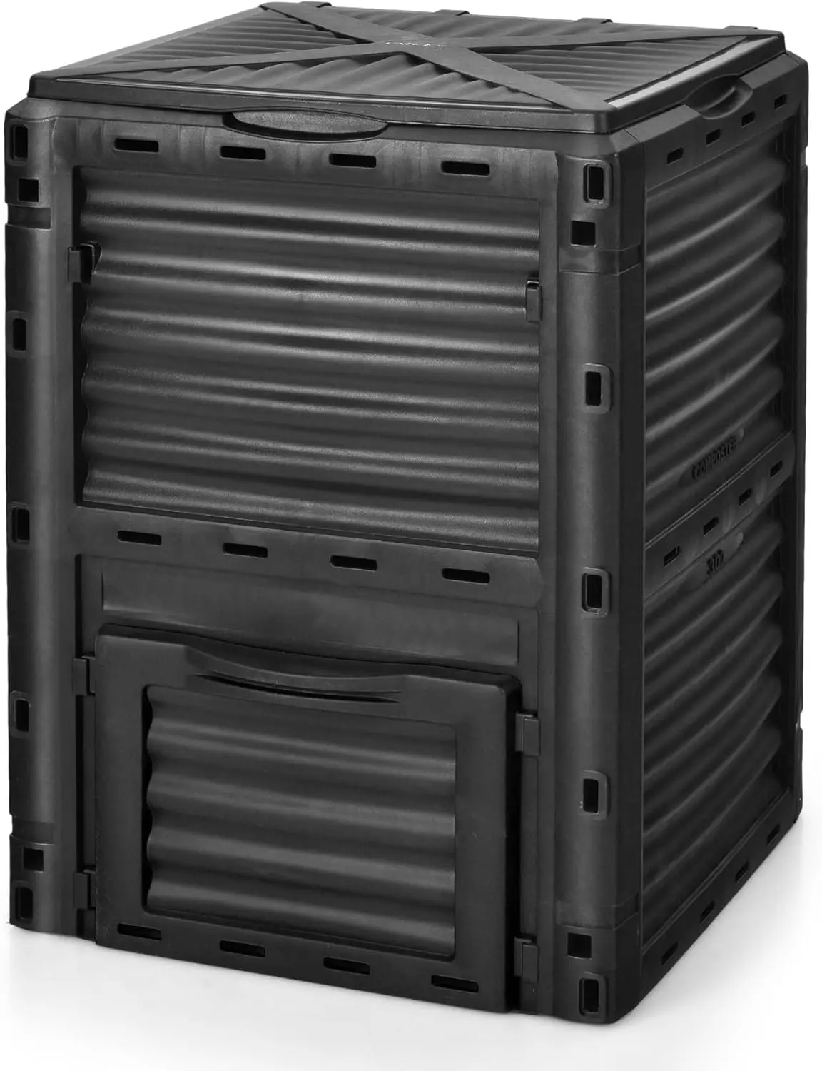 Compost Bin, 80 Gallon (300 L) Large Outdoor Composting Box w/Top Flip Latch-on Lid, Bottom Exit Door, BPA Free Material,