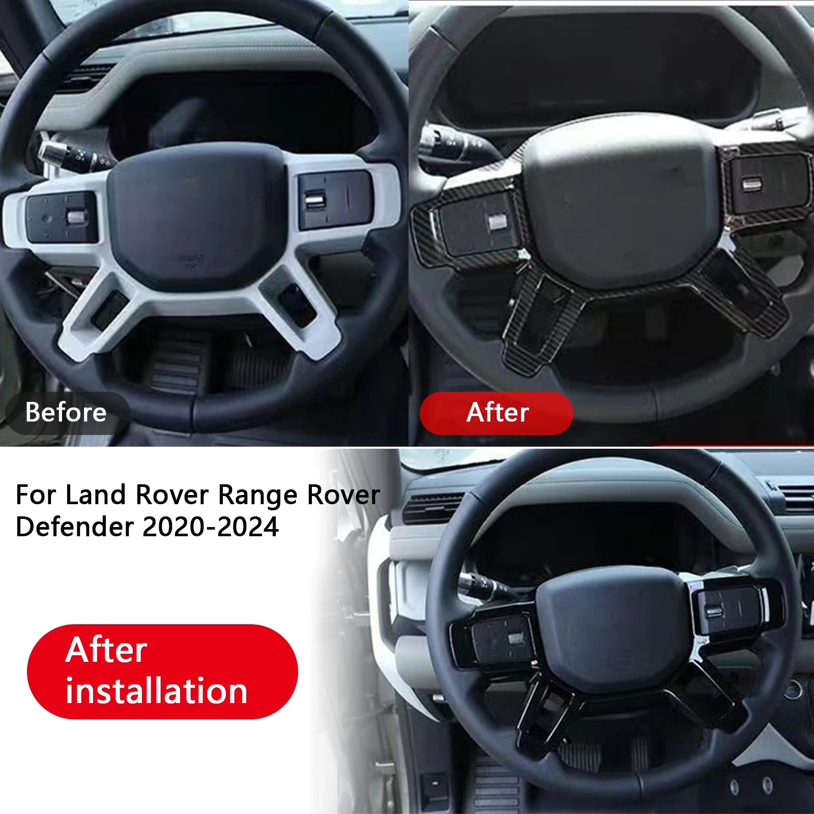 for Land Rover Defender 2020-2024 Black Edition Modification Accessories Carbon Decorative Trim ABS Steering Wheel Frame Cover
