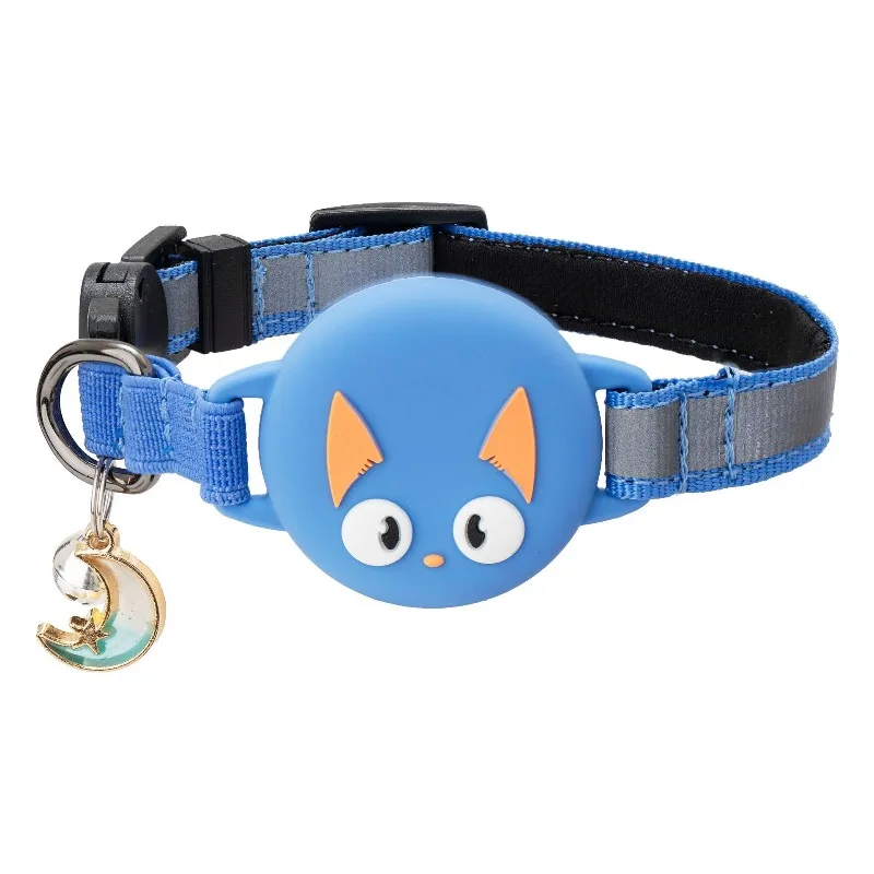 Silicone Safety Buckle Cat Location Cover Cat Pattern Reflective Airtag Cat Positioning Collar(Excluding Locator)