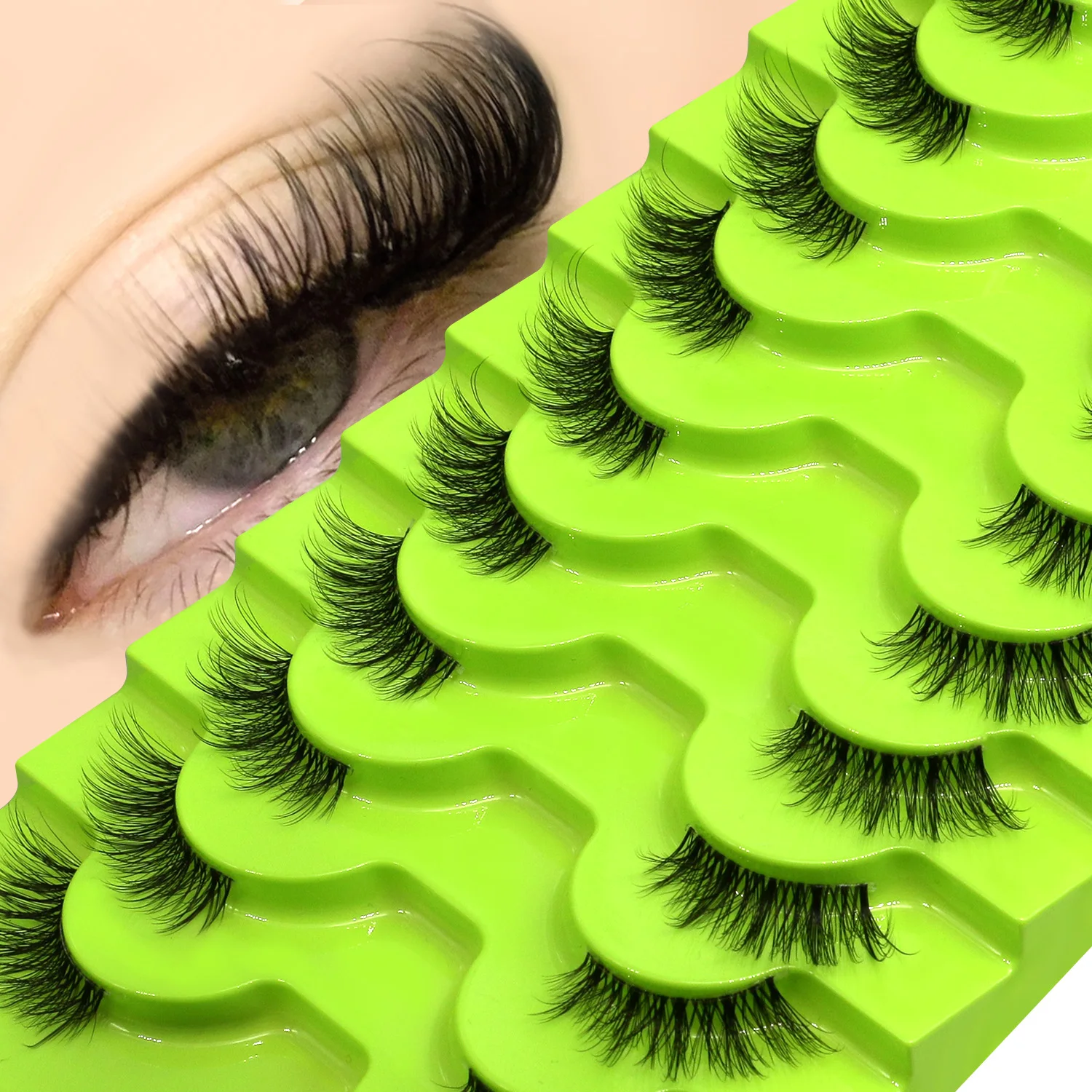 

Lasvirey Half Eye Lashes Fluffy Cat Eyelashes Natural Long Soft Wispy Clear Stem Lashes Natural Curl Faux Mink Lashes Makeup