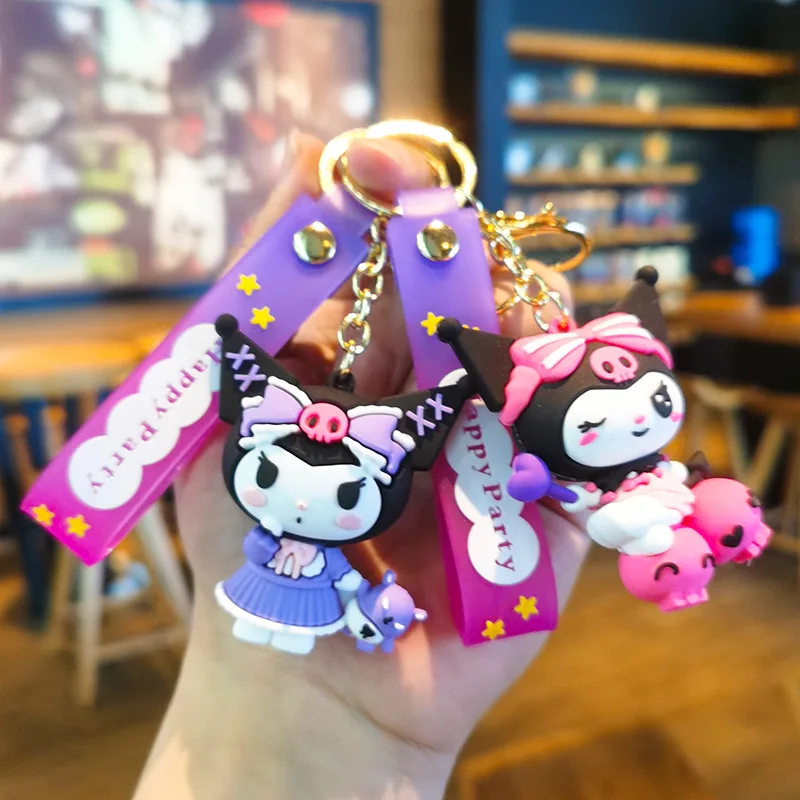 MINISO Sanrio Keychain Cute Cartoon Kuromi Doll Pendant Car Keyring Schoolbag Decoration Ornaments Jewelry Gifts for Friends