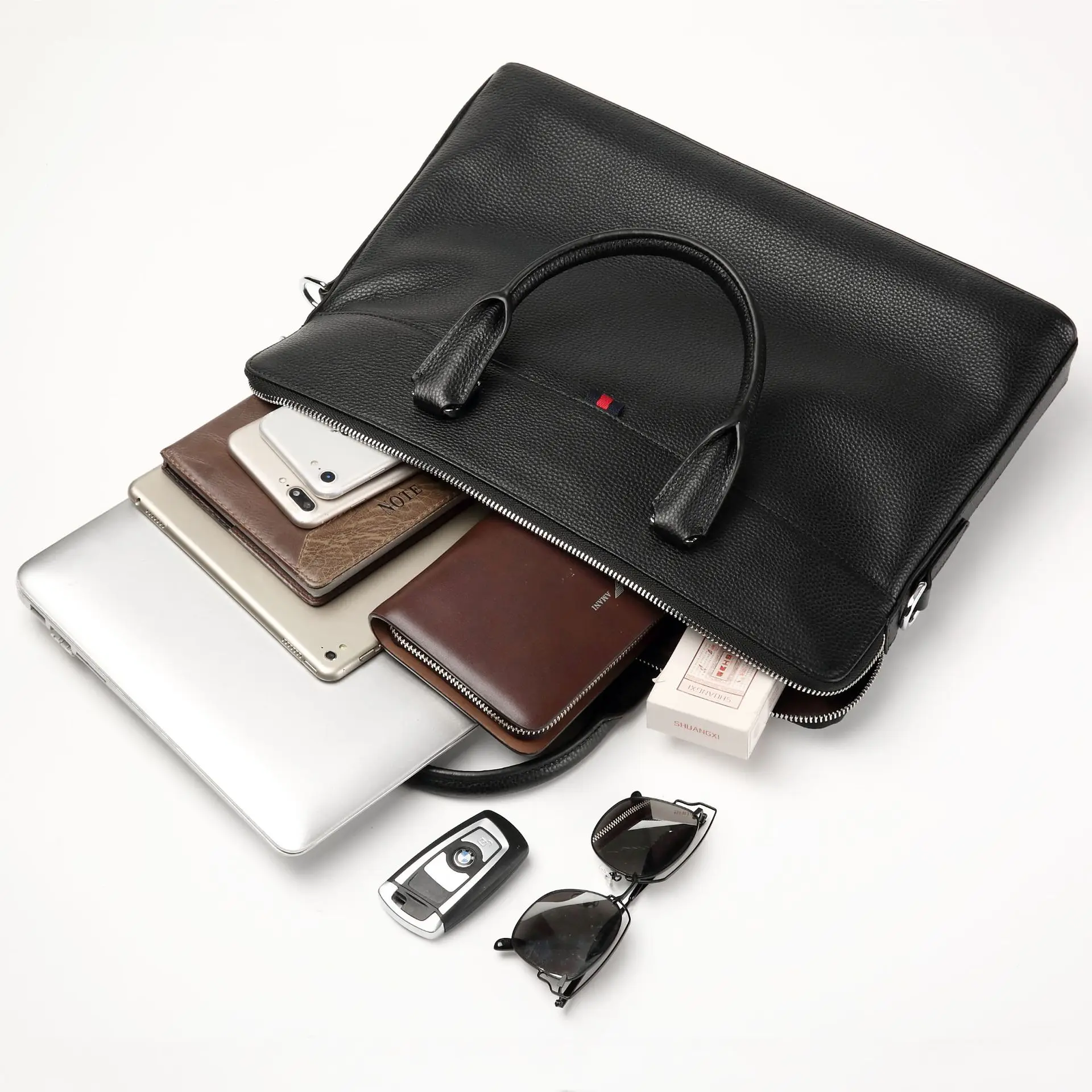 New Briefcase Business Genuine Leather Handbag Horizontal Top Layer Cowhide Men's Luxury Men Bag Single Shoulder Crossbody