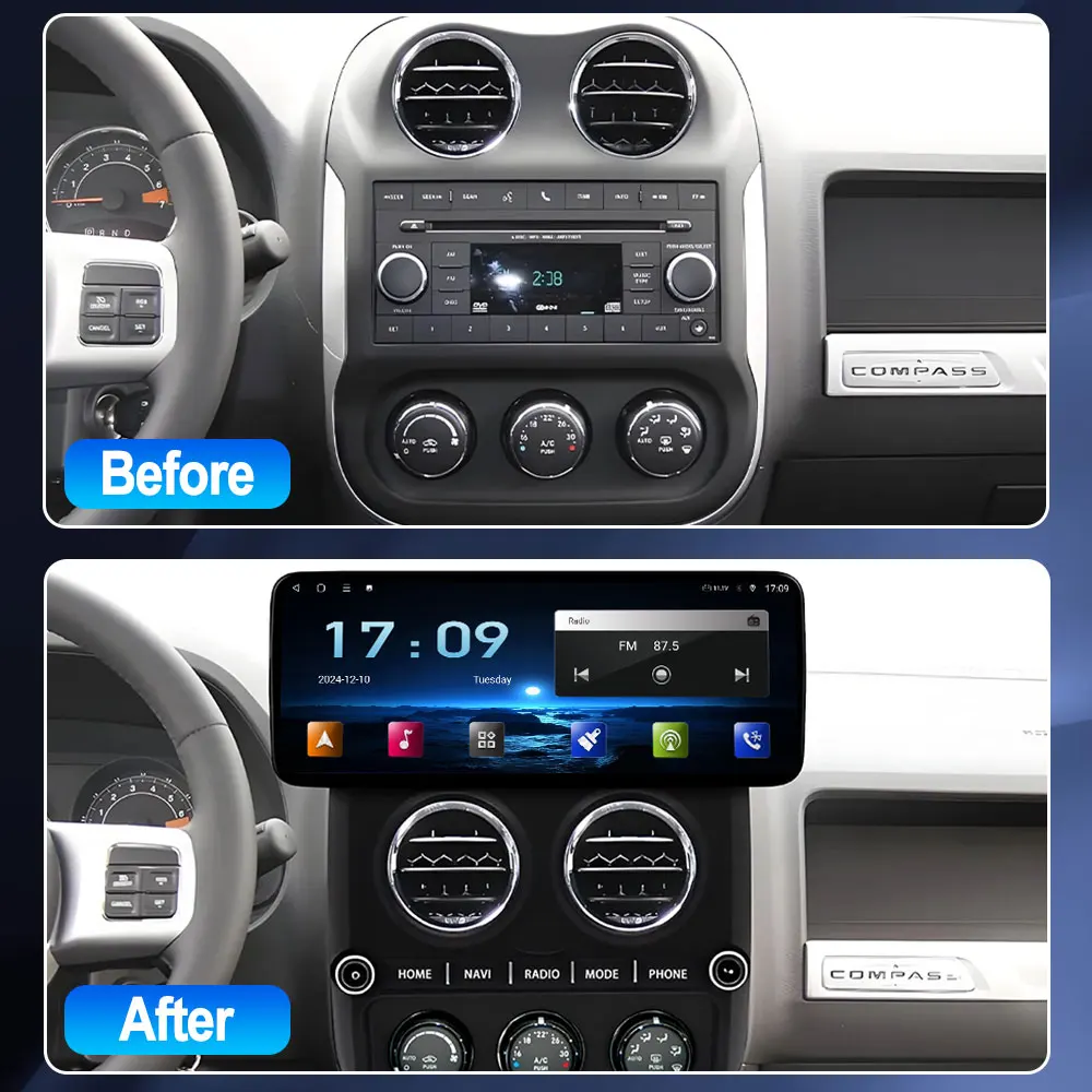 Android 13 Car Radio For Jeep Compass 2010-2016 Carplay Auto Multimedia Stereo 360 Camera Navi GPS Intelligent 5G HU No 2din DVD