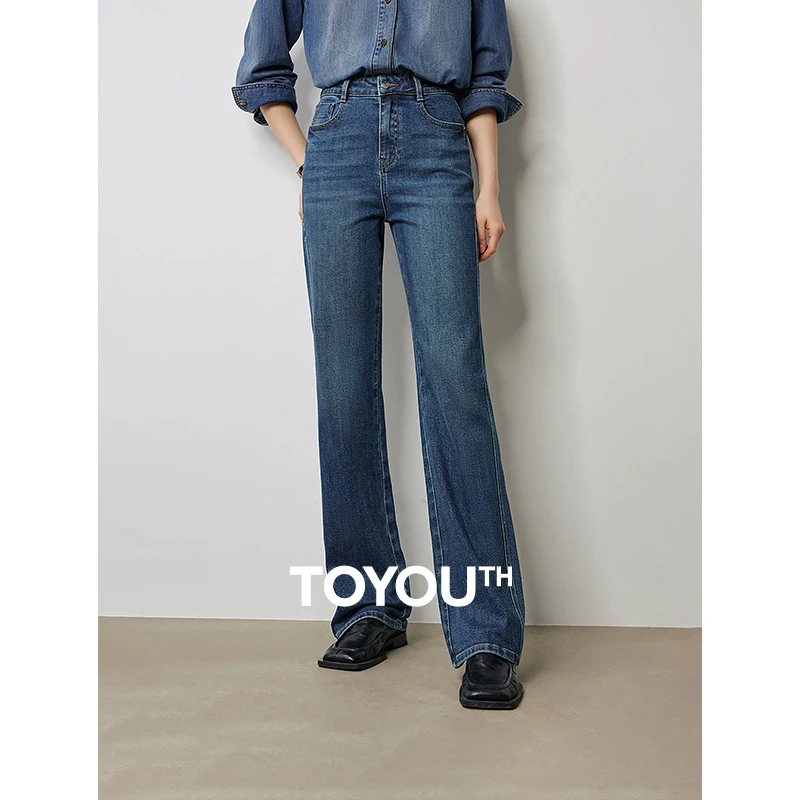 TOYOUTH Women Denim Jeans 2024 Autumn New Stone Washed Pear shaped High Wasit Long Pants