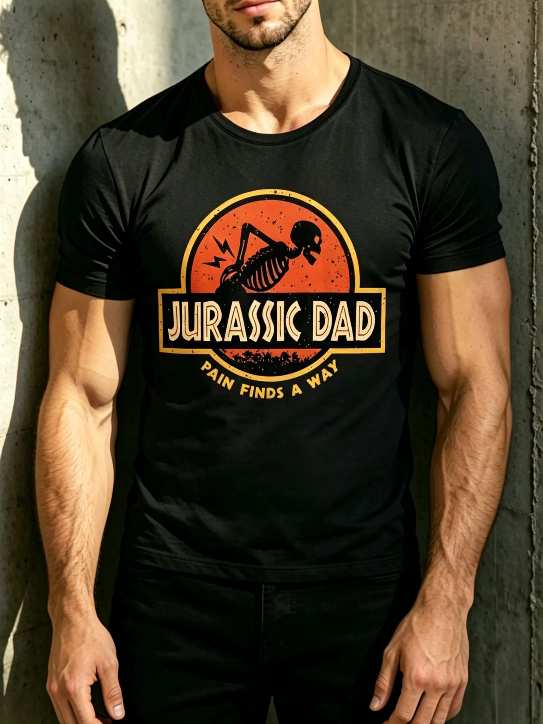 Jurassic Dad'S Pain Finds Way Funny Sarcic Skull T-Shirt Men'S and Women'S Short Sleeve Top Graphic Short Sleeve