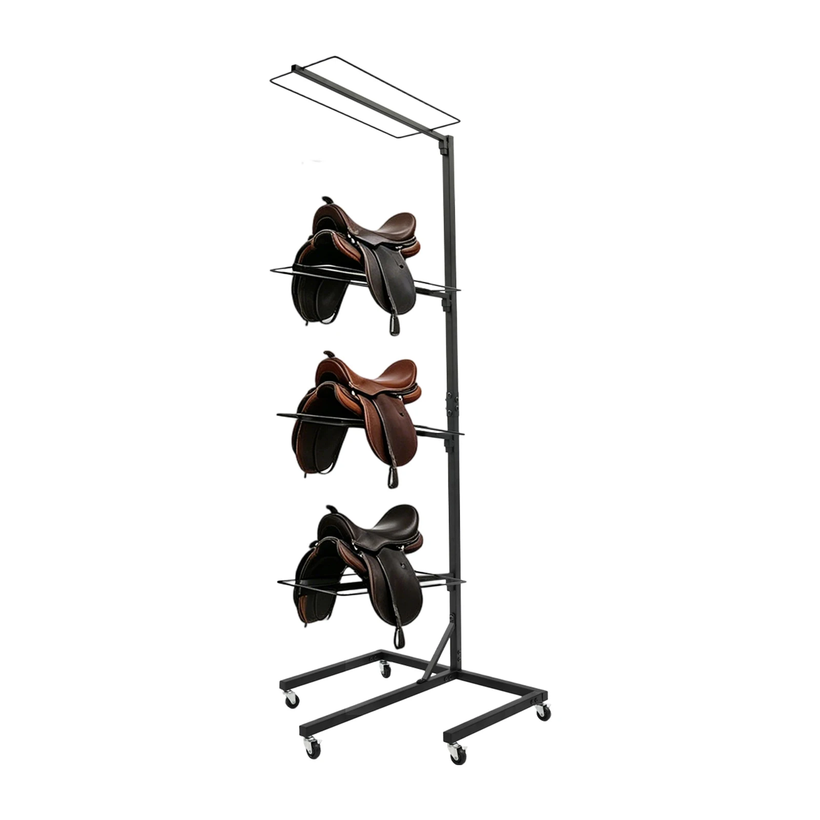 4 Tier Saddle Rack with Wheels, Heavy Duty Saddle Holder 40lbs, 5 Locking Casters for Riding School Farm