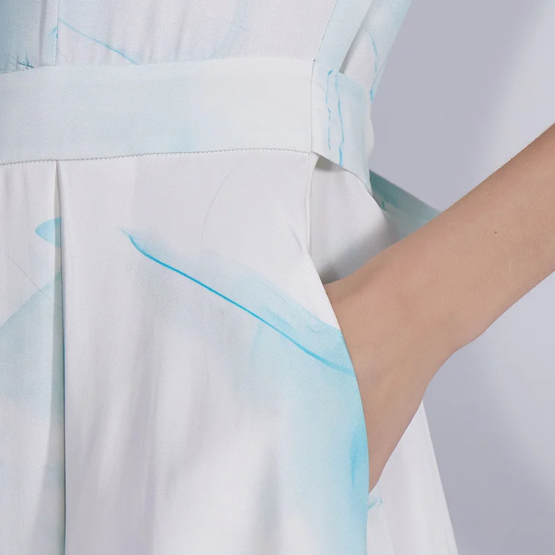 VOA40 mmi robe en soie lourde col rond manches moyennes boucle de perles nœud robe en soie lourde avant et arrière deux vêtements