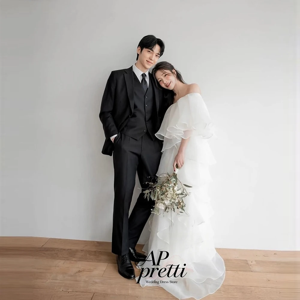 AP pretti Romantic Organza Korea Wedding Dress Photo Shoot Strapless Customized Off the Shoulder Floor-Length Bridal Gown 웨딩드레스