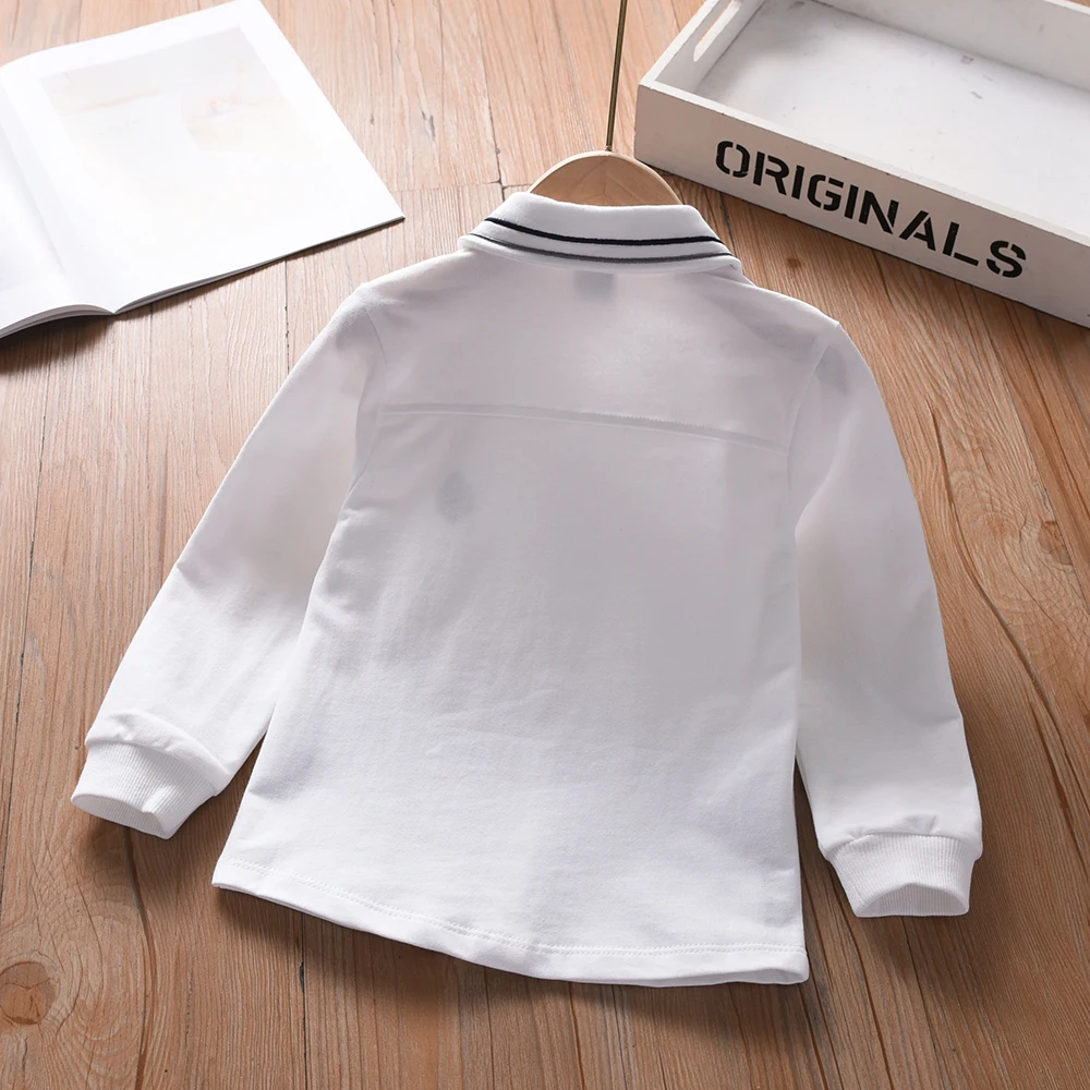 Boys' Long Sleeve White Shirt 2-6Y Embroidered Cotton School Clothes Kids Spring Autumn Top