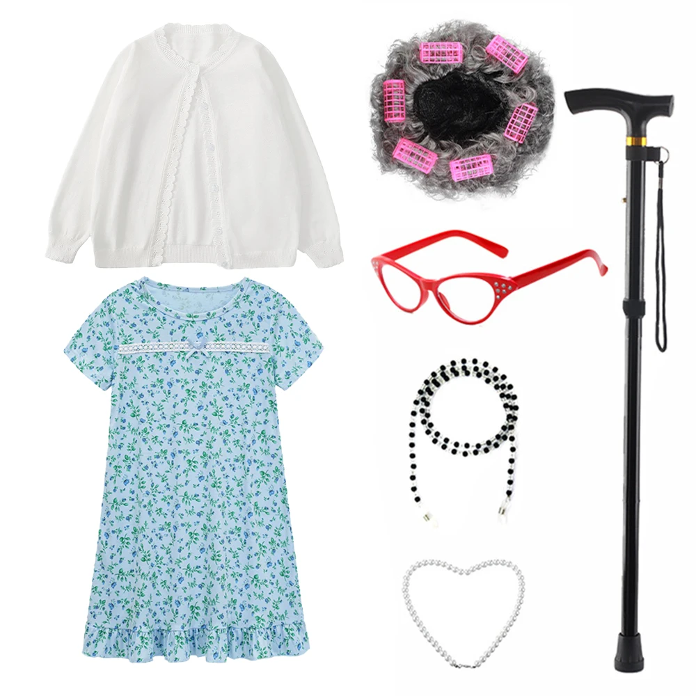 여아용 코스튬, 할로윈 할머니 코스프레 액세서리, 100 일 학교 코스튬