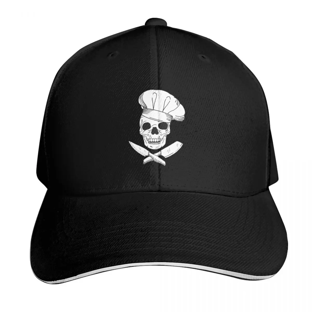 Skull Wearing Chef Hat and Crossed Kitchen Knives Baseball Cap Gift for Him Her Casual Daily Wear Quick Dry Performance