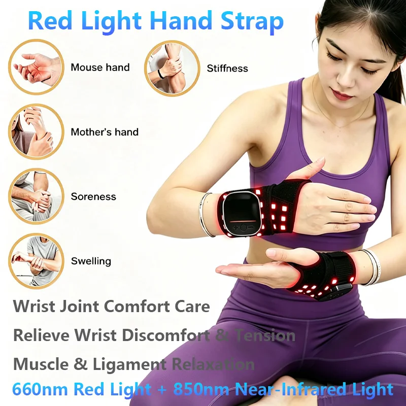 660/850nm Red Light Wrist Brace Wrist Brace Protector Wrap Vibration Massage Relieves Tenosynovitis Carpal Tunnel Fatigue Relief