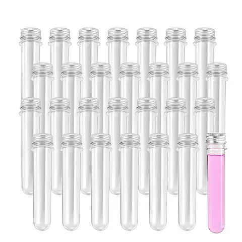 뚜껑이 있는 투명 플라스틱 시험관, 누출 방지 캡이 있는 캔디 튜브 정리함, 샘플 목욕 소금용 용기, 40ml, 20 개
