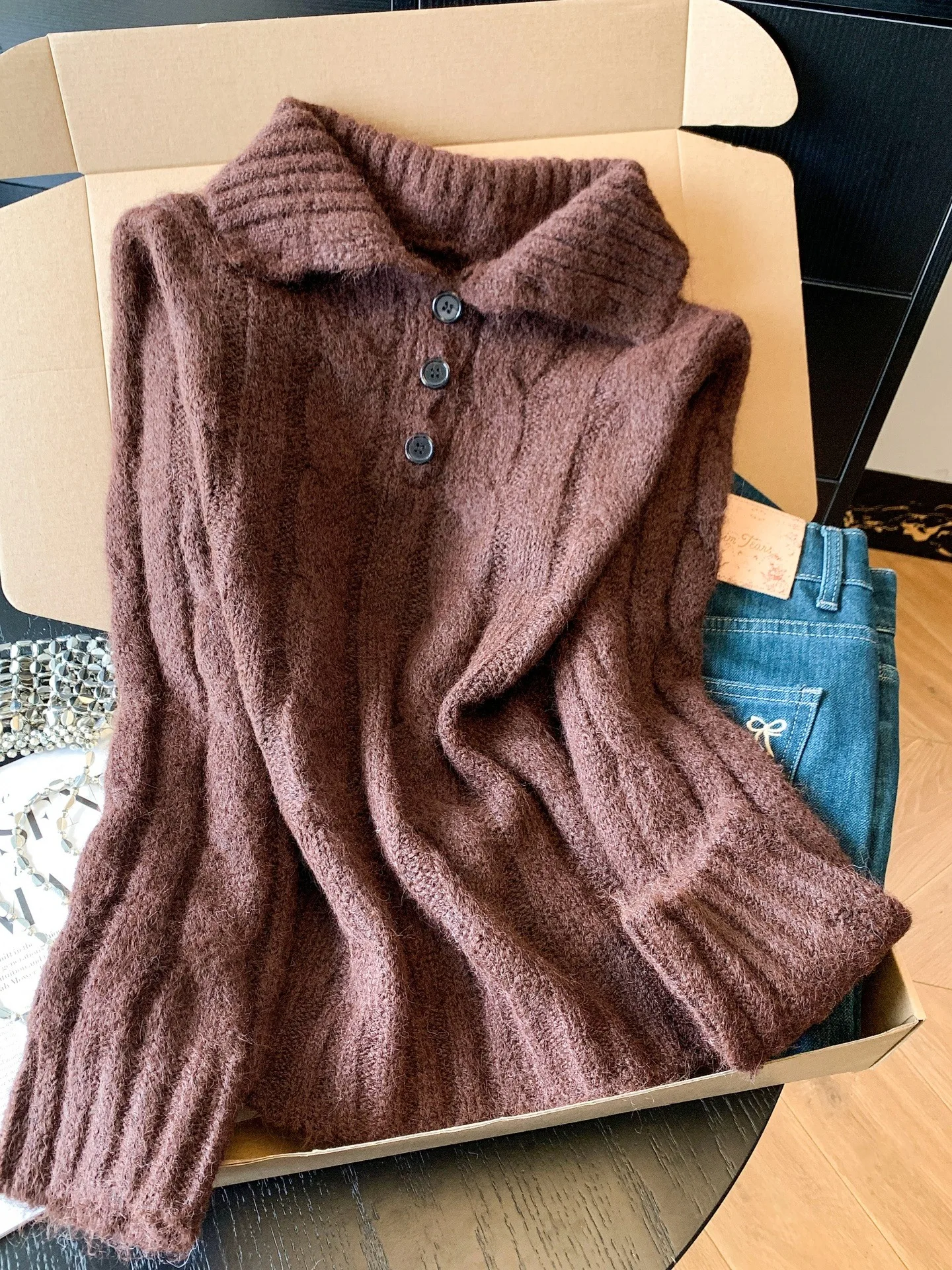 

Ladies Soft Chiffon High Collar Sweater Autumn Winter Inner Wear Base Layer f Button Stand Collar Top Sweet Sle Loose Fit