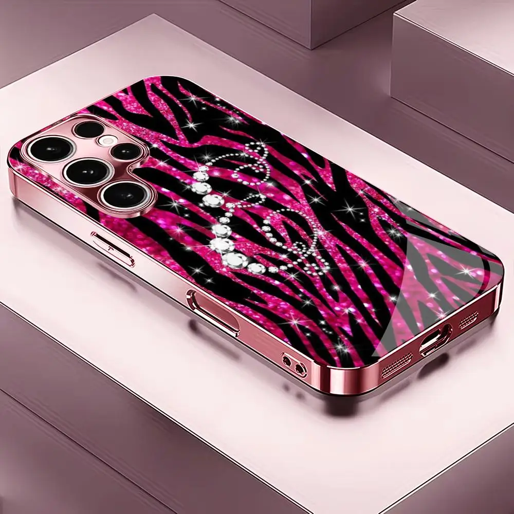 Pink fashion zebra print TPU HD pink glass phone case for Samsung Galaxy S26 S25 S24 S23 S22FE,Ultra,Plus Super-strong protectio