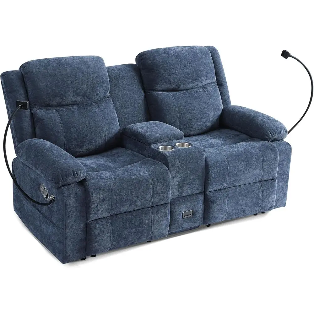 

Reclining Loveseat with Cup Holders, USB & Type-C Ports, Storage Compartment, Chenille Fabric for Living Room, RV, Small Apartme