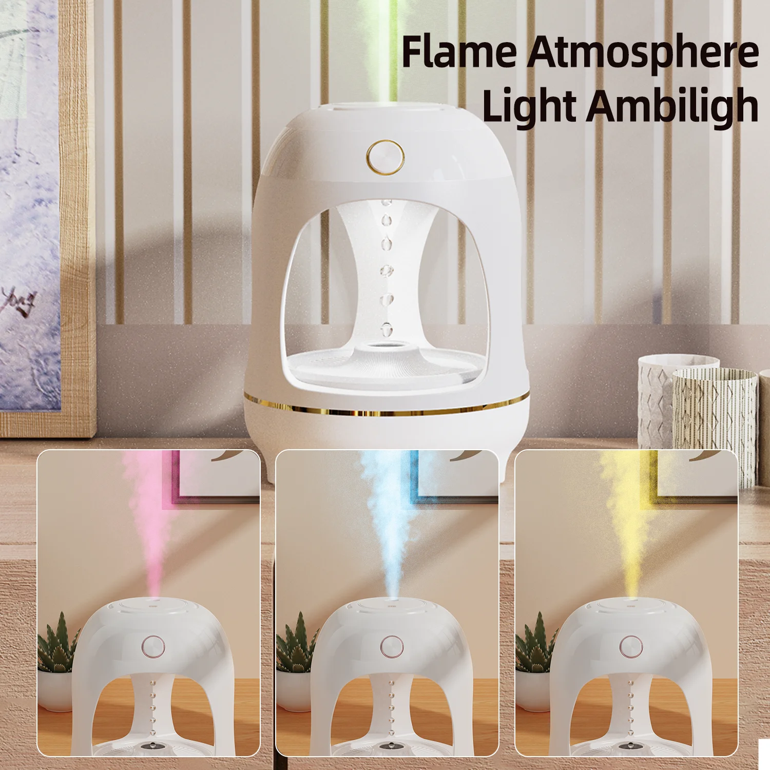 

Three-column anti-gravity water droplet air humidifier - with Colorful Lights - USB Powered,unmute,Water Shortage Protection