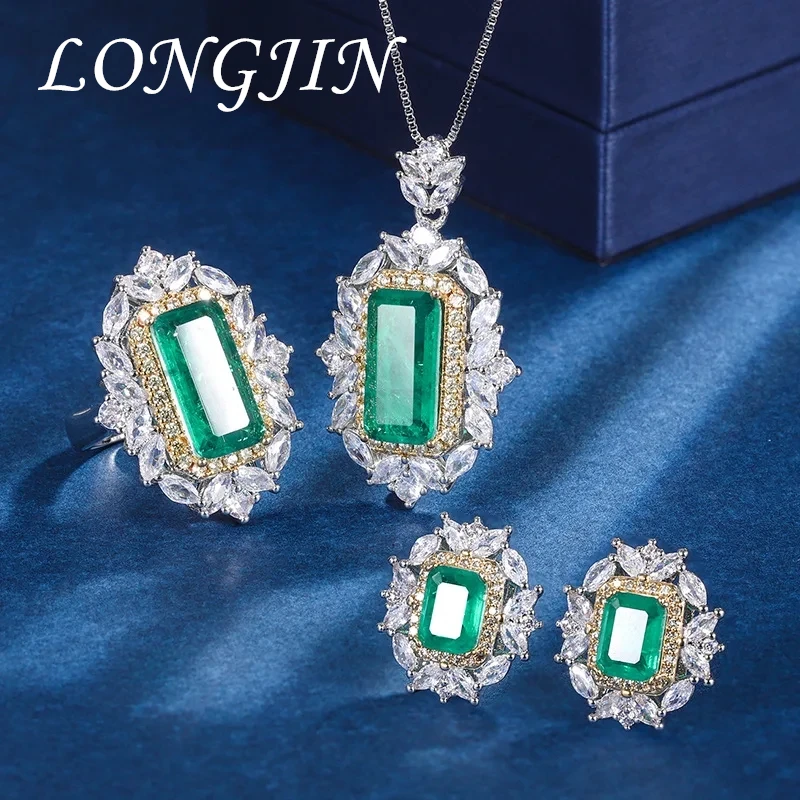 

2024 Trend 8*16mm Emerald Gemstone Necklace Pendant Ring Earrings Women's Luxury Wedding Party Fine Jewelry Set Anniversary Gift