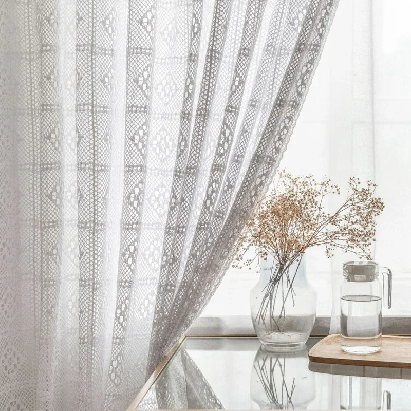 Crochet Curtains for Living Room Outdoor Balcony Decor American Country Hollow out Geometric Curtain Window Drapes Finished M181