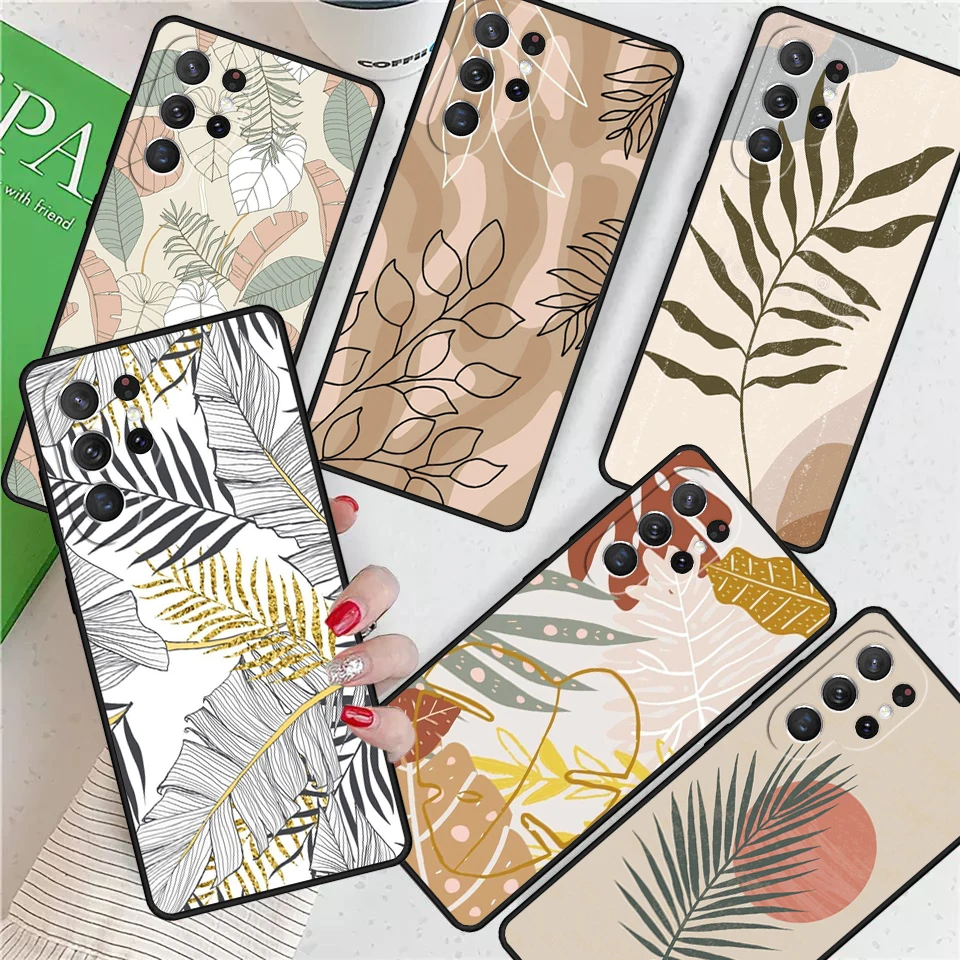 Boho Botanical Leaf Cow Cactus For Samsung Galaxy S24 Ultra S21 S22 S8 S9 S10E Note 10 20 Plus FE S23 Phone case Cover Coque