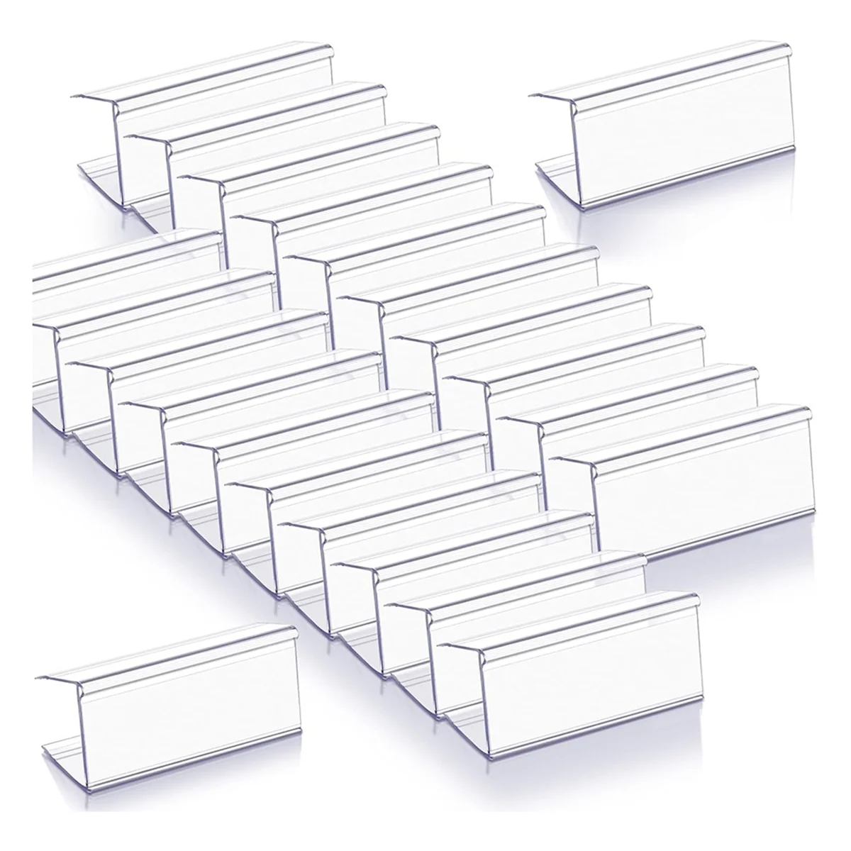 AT59 100 Pcs Wood Shelf Label Holders Clear Plastic Price Tag 2.4 in L X 1 in H for Bookshelf Shelves, Wood Shelf Sign