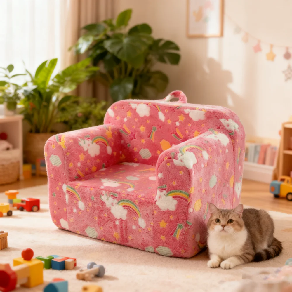 Kindersofa mit Tragegriff und Seitentaschen. Kindersessel. Leichter Kindersofastuhl – Detail 1