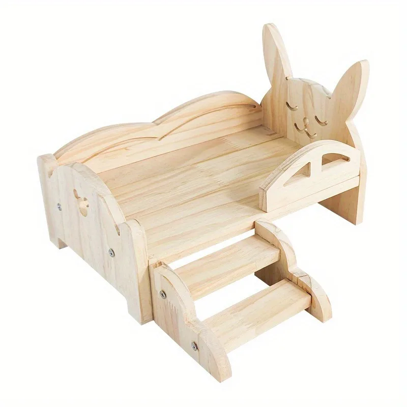 Solid Wood Pet Rabbit Bed for Warmth All Season Use  Dirt Resistant Small and Medium-sized Bed Off The Ground Petbed