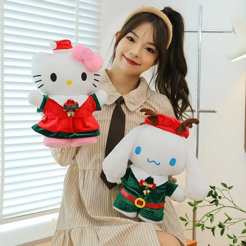 Sanrio-almohada navideña de 35cm, juguetes de peluche de Hello Kitty, Kuromi Melody Cinnamoroll, muñeco de peluche suave de Anime, regalos para niñas