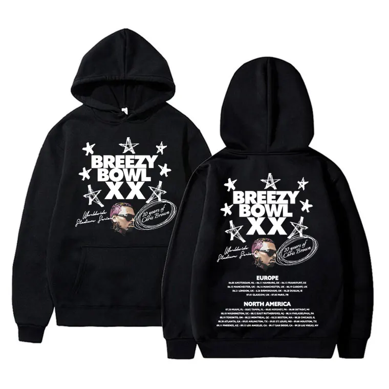 

Rapper Chris Brown Breezy Bowl XX Tour 2025 Hoodie Men Hip Hop Fashion Pop Music Sweatshirt Male Casual Fleece Cotton Sportswear