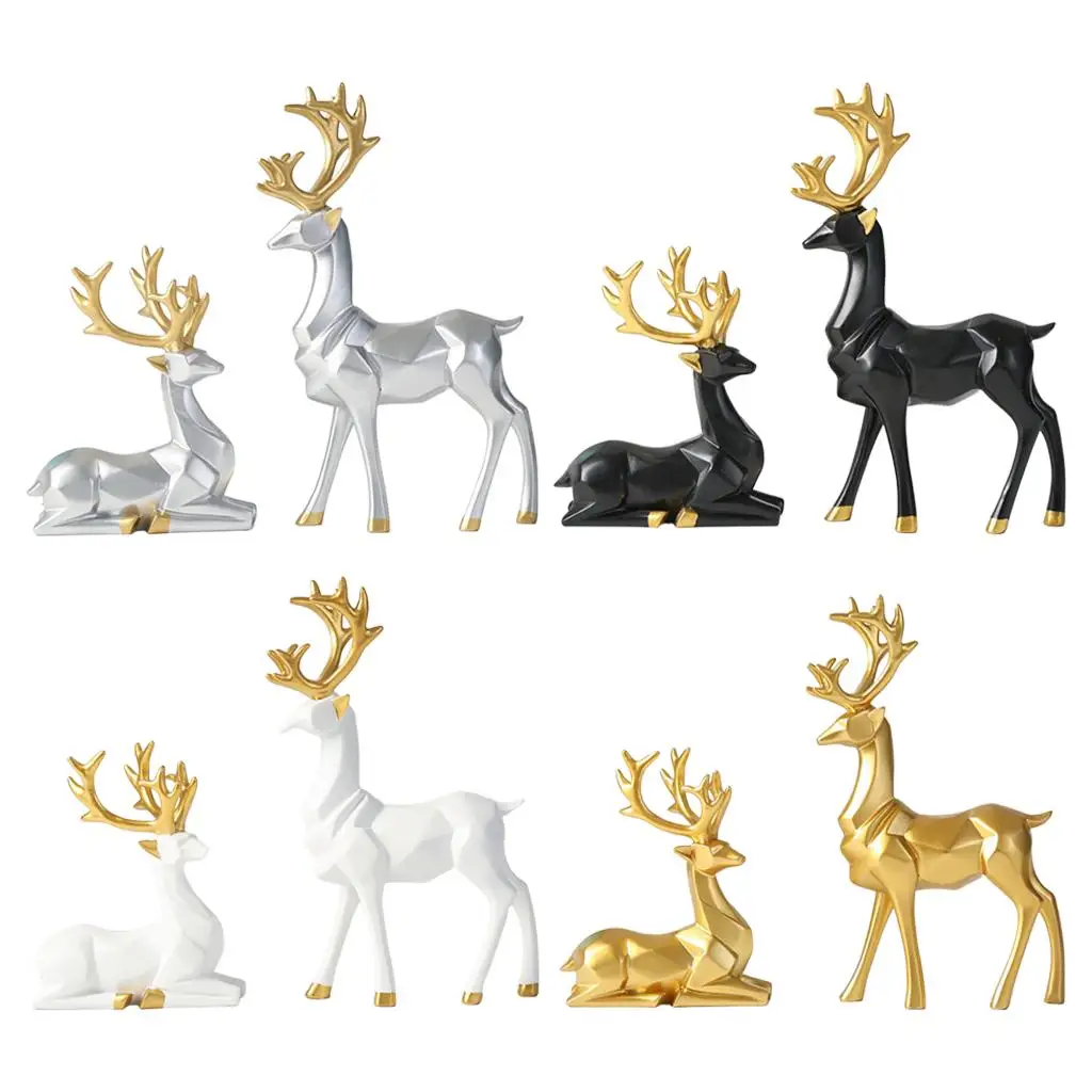 2pcs Collectible Christmas Reindeer Resin Sculpture Statue Deer Figurine Statue  Decor Statues Deer Decoration