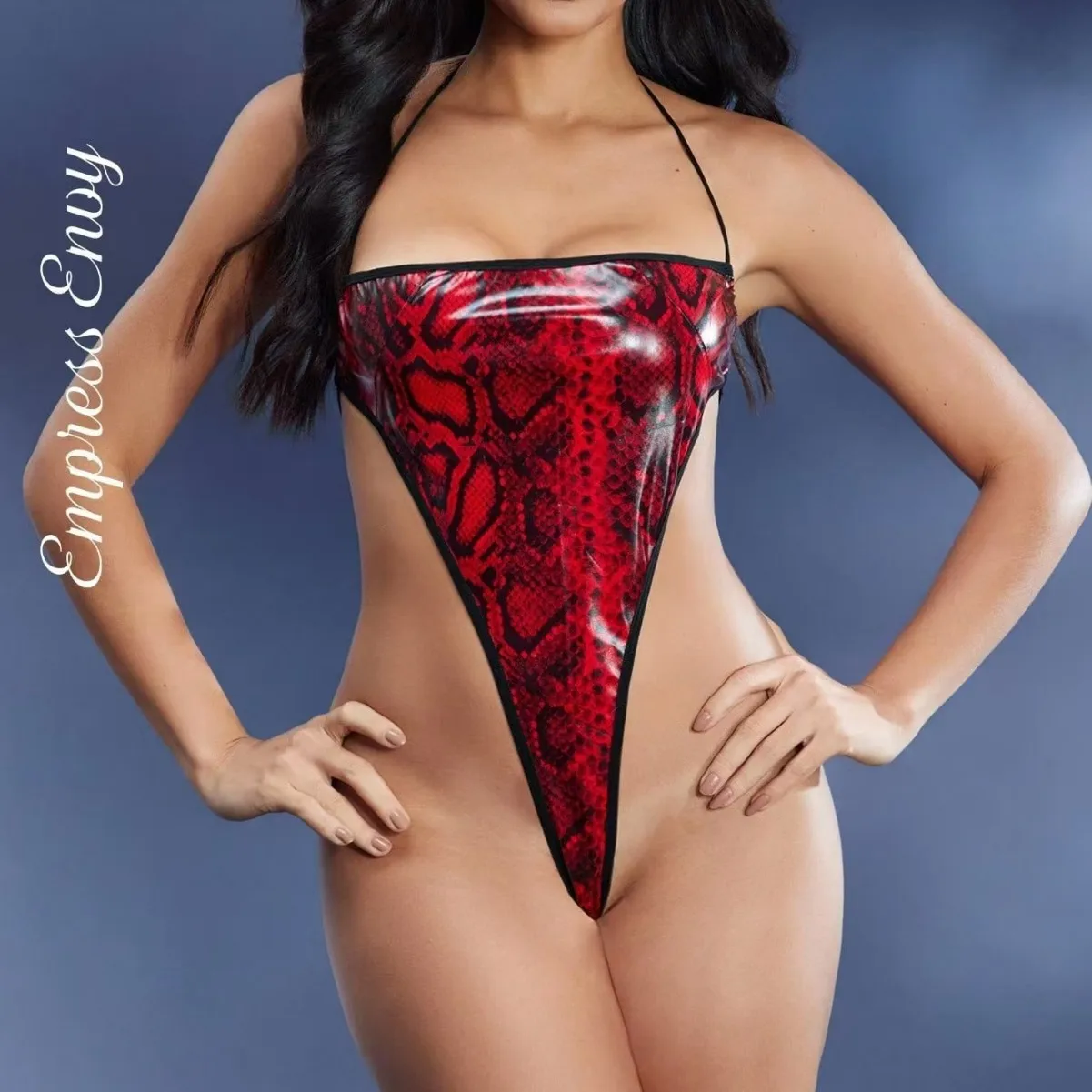 

Red Snake Printed Bodysuits Sexy Lingerie Hollow Out Tank Tops Women Fashion Clothing Summer Sleeveless Camisole Jumpsuit Onesie