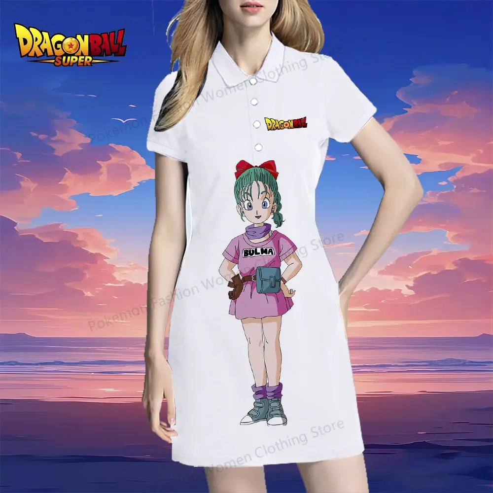 Dragon Ball Women's Polo Shirt Dresses Kakarotto Youthful Woman Clothes Summer One-piece Dress 2024 Y2k V Neck S-2XL Kawaii Sexy