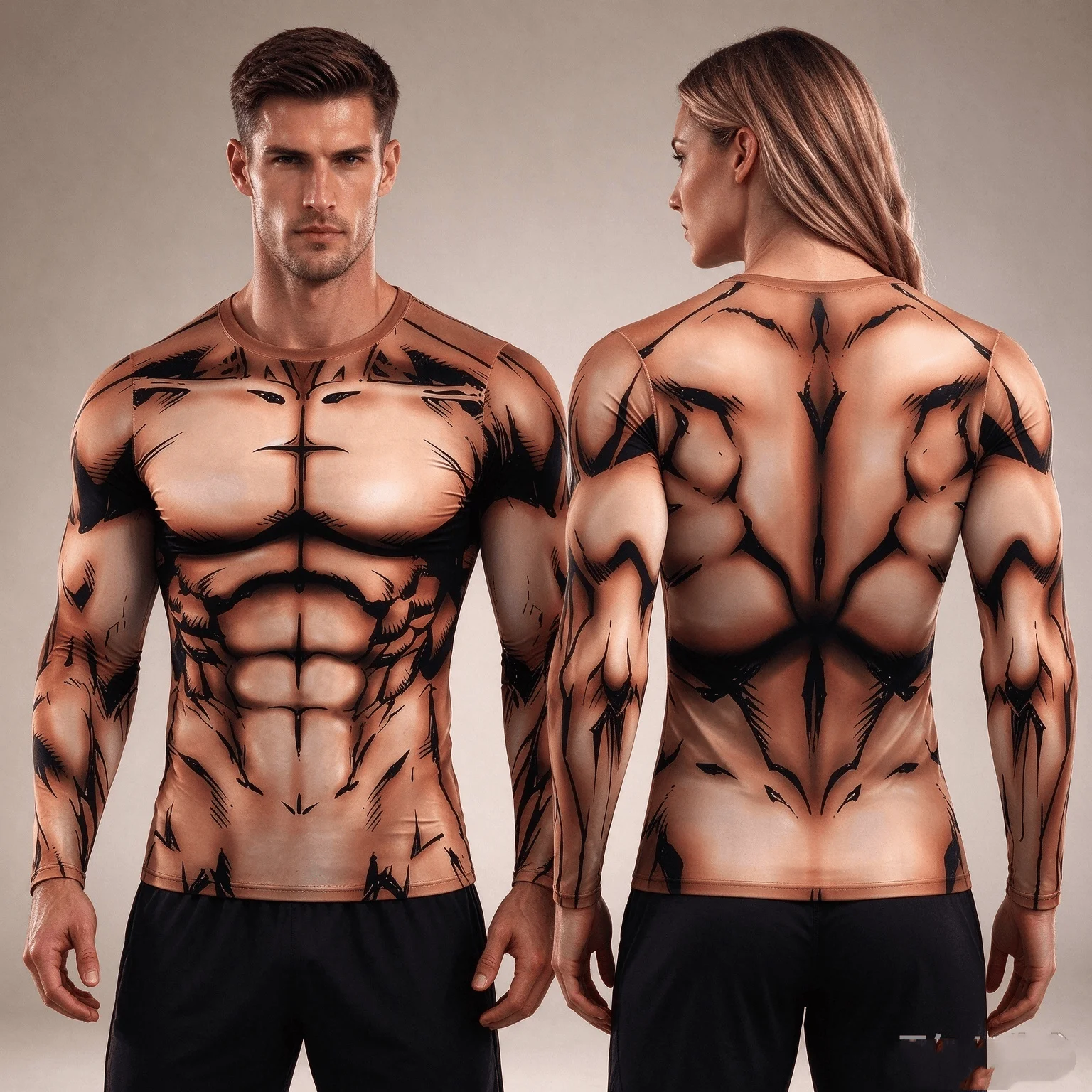 Muscle Tattoo Mens Compression T-shirts Long Sleeve Wolf Dragon Sportswear Rashguard Fitness Gym Tops Tees Streetwear Tshirt