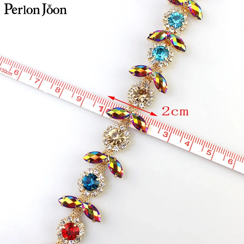 mixed color AB color rhinestone trim flower crystal metal chain women clothing decorative shoes Accessories ML058