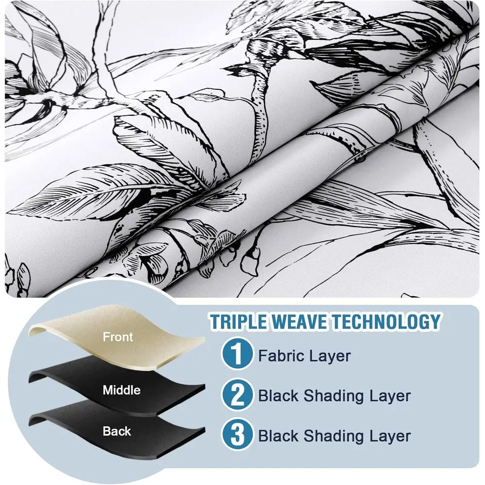 Cortinas blackout Camellia Floral 108 com ilhó, conjunto de 2 painéis, forro preto, isolamento térmico