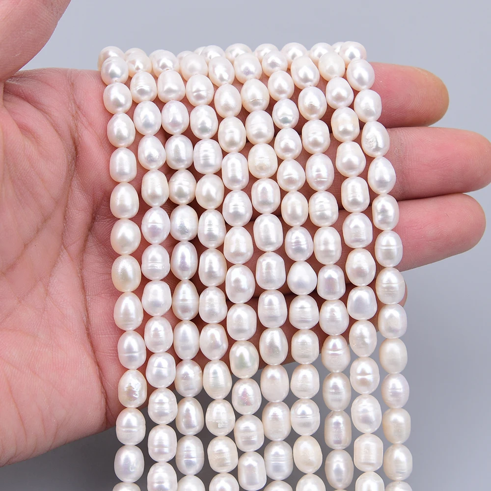 APDGG - 2 Hilos de Perlas de Arroz Blancas Cultivadas en Agua Dulce, 14 Pulgadas, Hechas a Mano, para Hacer Joyas DIY