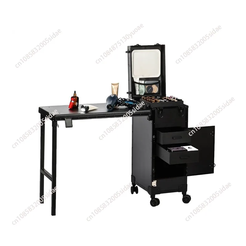 Portable Rolling Manicure Table Foldable Traveling Nail Desk w/Storage Makeup Train Case Cosmetic Trolley Case Nail desk