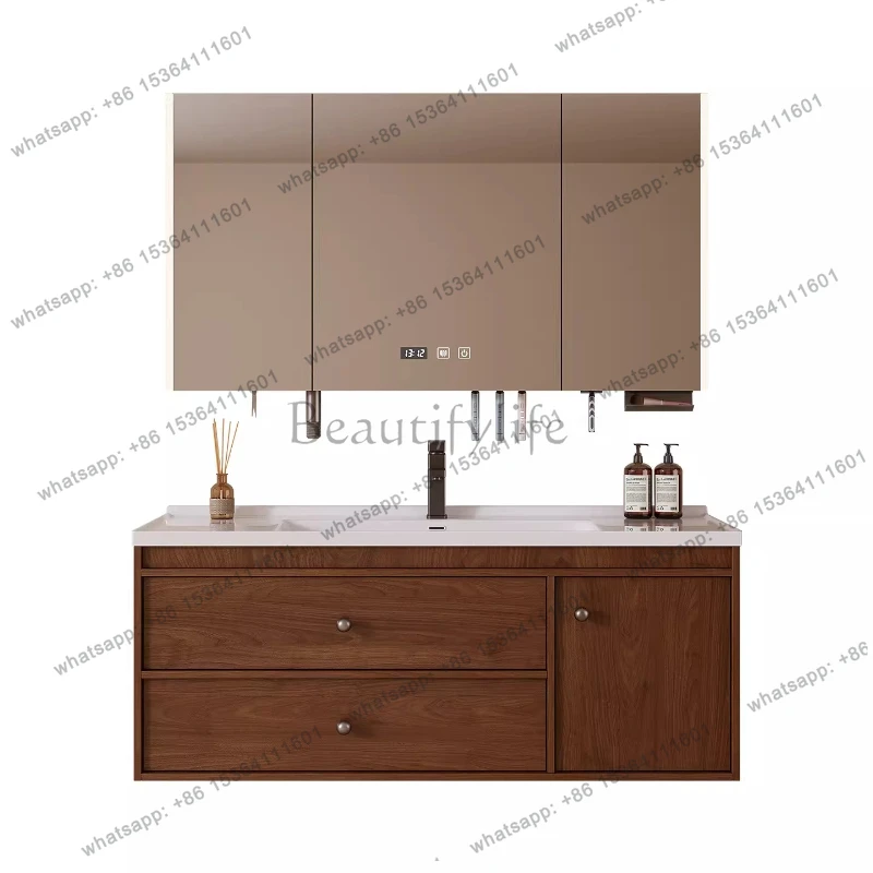 

Cabinets Solid Wood Integrated Ceramic Basin Washbasin Bathroom Cabinet Modern Luxury Bathroom Furniture