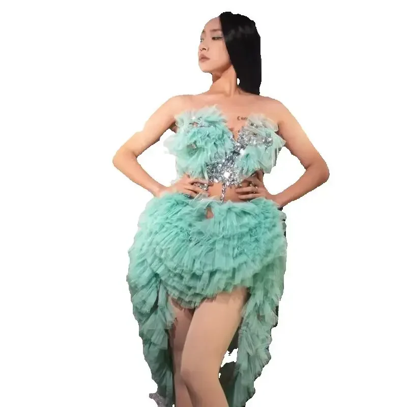 Sexy Pole Dance Mesh Sleeves Party Dress Women Celebrate Evening Dress Gogo Costume Bar Rave Outfit Dj Ds Festival Wear