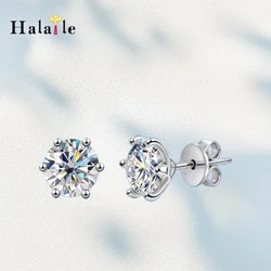 Halaile D Color Moissanite S925 Sterling Silver 6 Claw Stud Earrings Trendy Fine Jewelry Dainty Sparkly Romantic Gift for Women