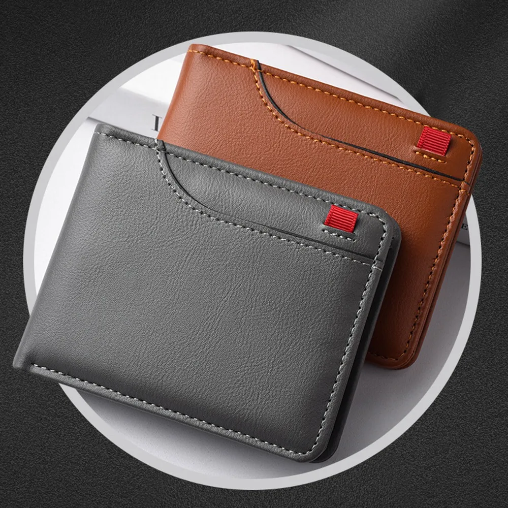 

High Quality Classic Men's Short Wallet Ultra Thin Pu Leather Male Bifold Wallets Solid Color Casual Coin Pocket Gift