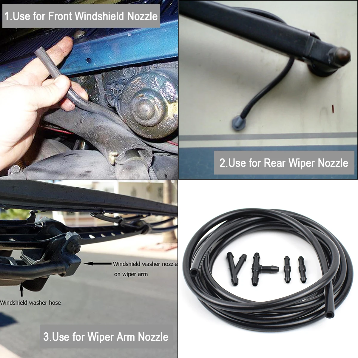 2m Universal Windshield Washer Nozzle Hose Tube Pipe Front Window Headlight Pump Wiper With Connector T Y Straight Water Joiner