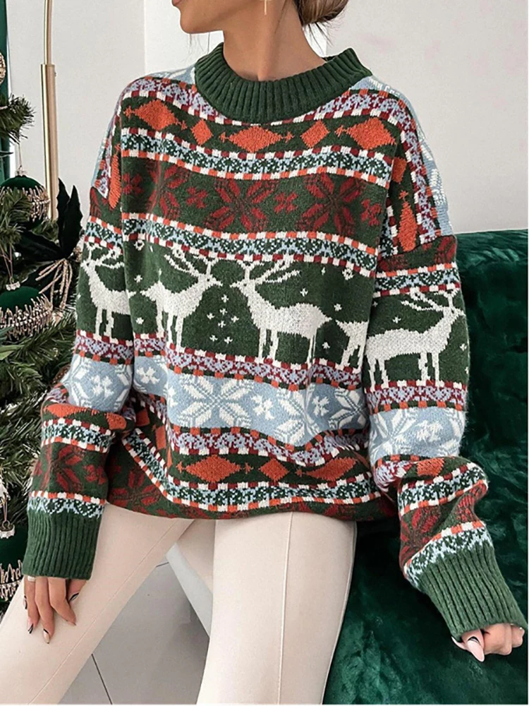 Autumn Winter Christmas Sweater Women Fashion Knitted Long Sleeve Top Casual White O Neck Pullover Elegant Basic Sweaters 2022