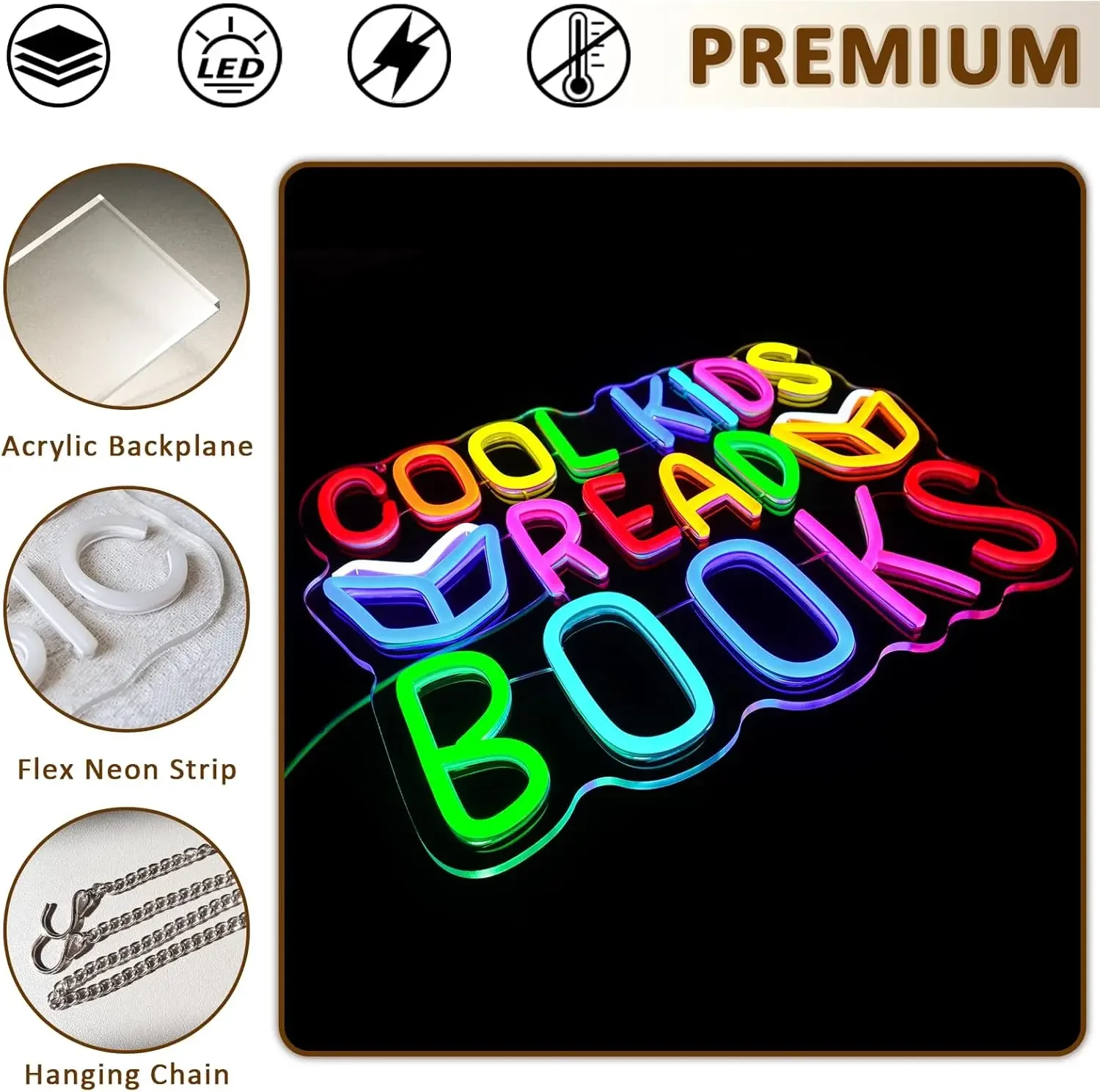 Cool Kids Read Books Neon Sign Dimmable Led Neon Light for Library Classroom Reading Study Room Book Children's Room Wall Decor